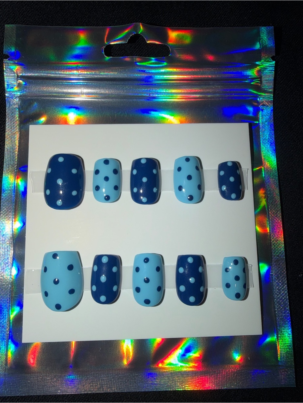 Blue Polka Dot Press-On Nails - Set of 10